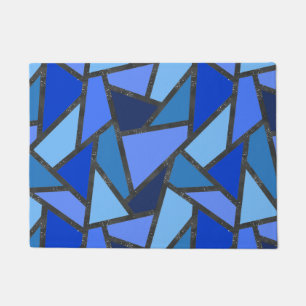 Shades of blue stained glass pattern doormat