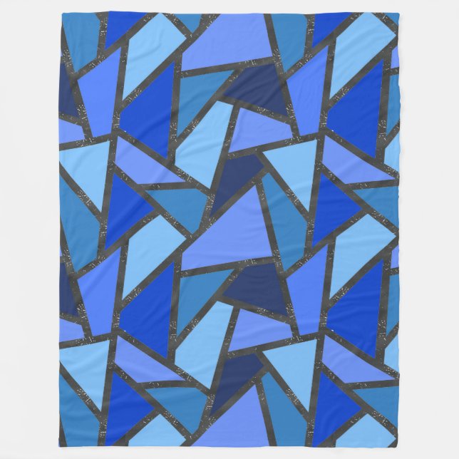 Shades of blue stained glass pattern fleece blanket (Front)