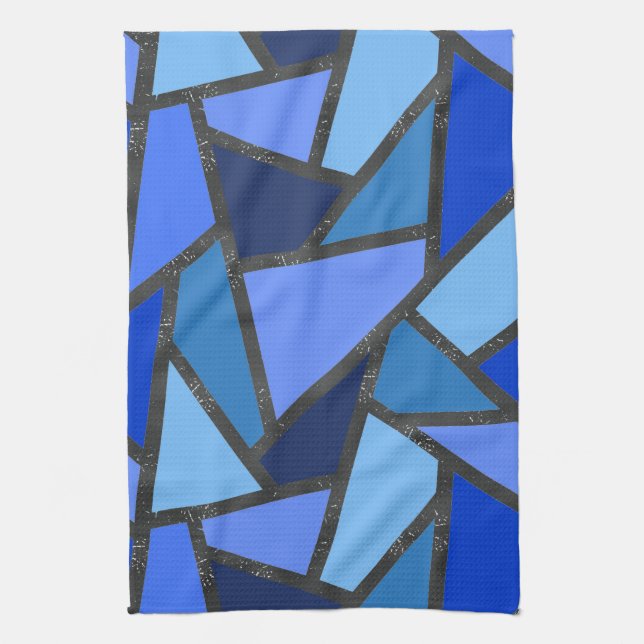 Shades of blue stained glass pattern kitchen towel (Vertical)