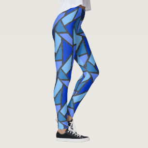 Shades of blue stained glass pattern leggings