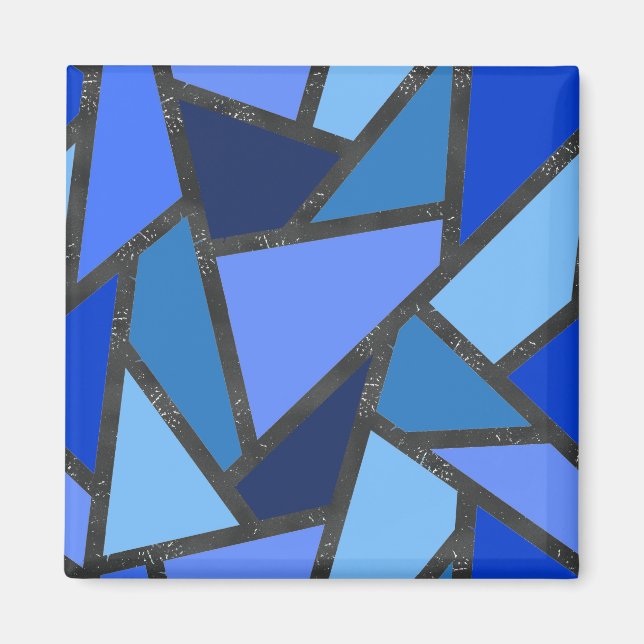 Shades of blue stained glass pattern magnet (Front)