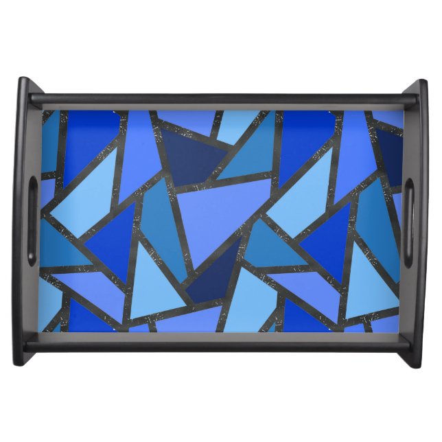 Shades of blue stained glass pattern serving tray (Front)