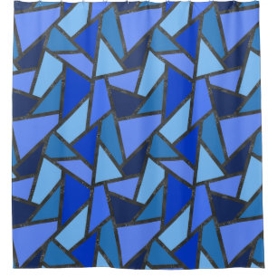 Shades of blue stained glass pattern shower curtain