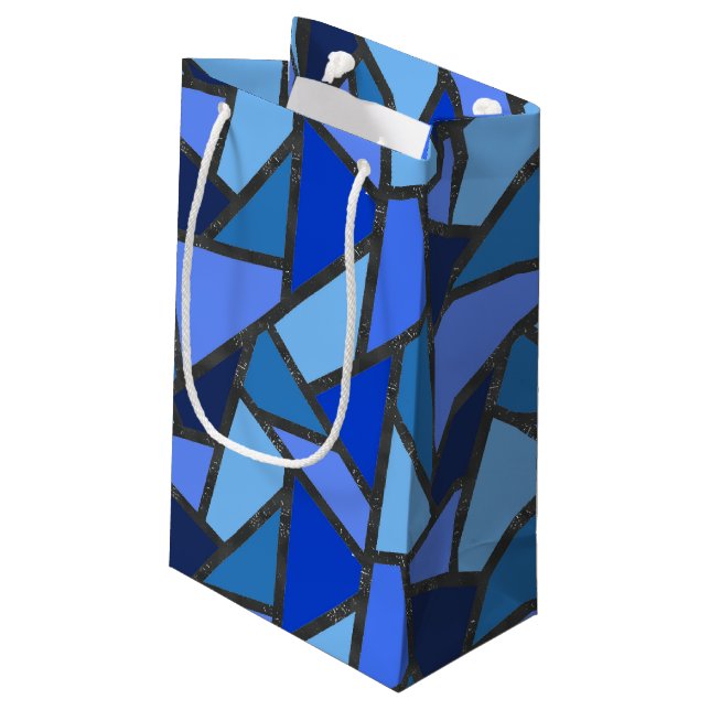 Shades of blue stained glass pattern small gift bag (Back Angled)