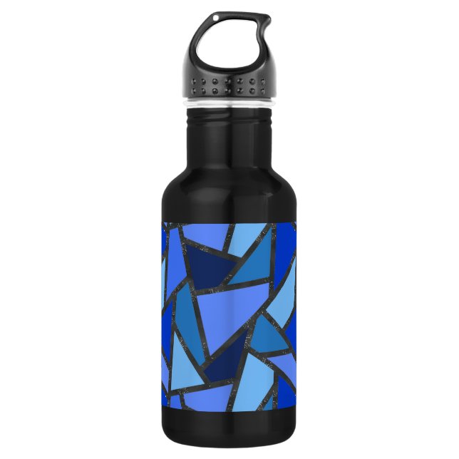 Shades of blue stained glass pattern stainless steel water bottle (Front)
