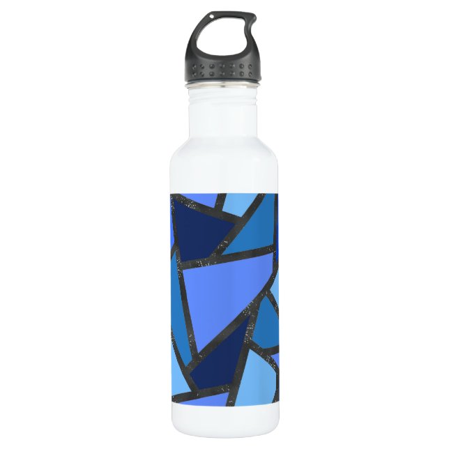 Shades of blue stained glass pattern stainless steel water bottle (Front)