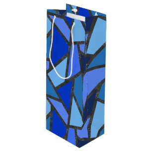 Shades of blue stained glass pattern wine gift bag