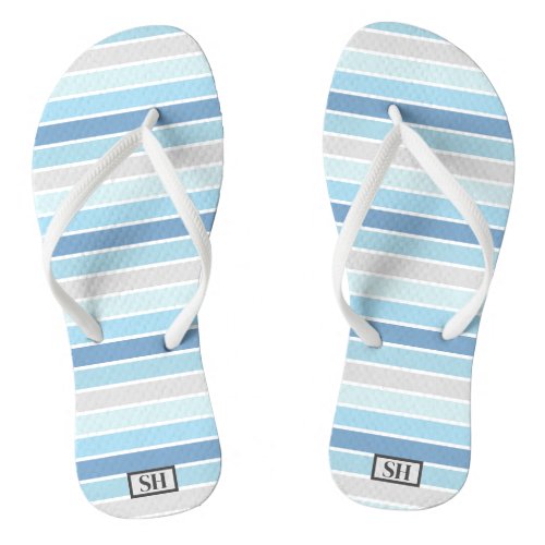 Shades of Blue Striped Monogram _ Flip Flops