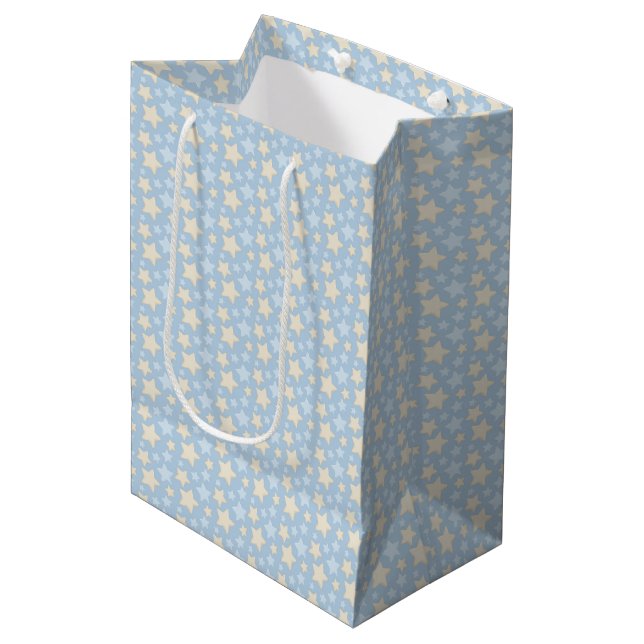 SHADES OF BLUE & TAN BABY BOY STARS MEDIUM GIFT BAG (Front Angled)