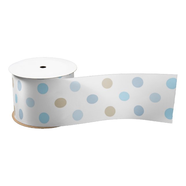 SHADES OF BLUE & TAN POLKA DOTS SATIN RIBBON (Spool)