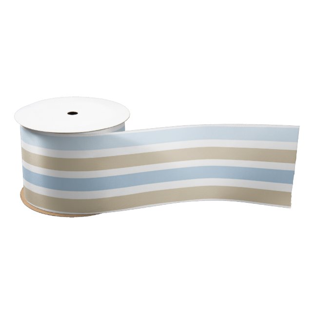 SHADES OF BLUE & TAN STRIPES SATIN RIBBON (Spool)