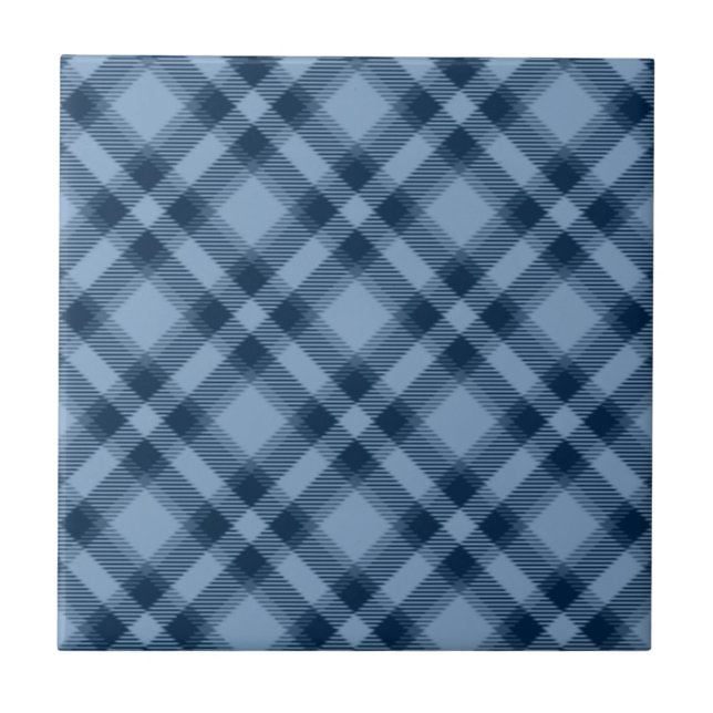 Shades of Blue Tartan Pattern Ceramic Tile (Front)