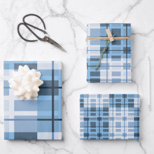 Shades of Blue Traditional Geometric Pattern Wrapping Paper Sheets