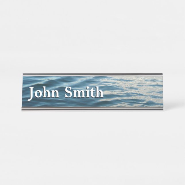 Shades of Blue Water Abstract Nature Photography Desk Name Plate (Front)