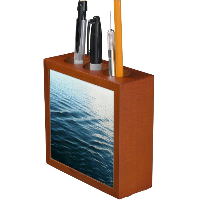 Shades of Blue Water Abstract Nature Photography Desk Organizer (In Situ)