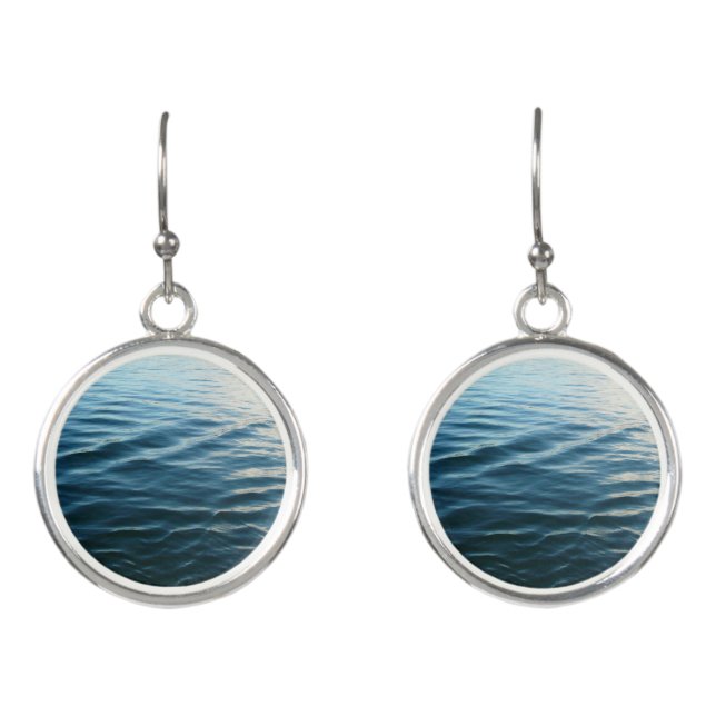 Shades of Blue Water Abstract Nature Photography Earrings (Front)