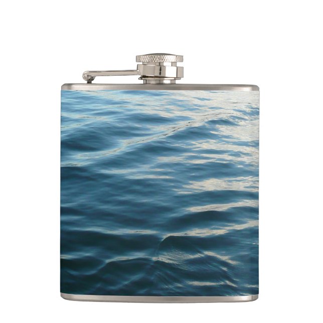 Shades of Blue Water Abstract Nature Photography Flask (Front)