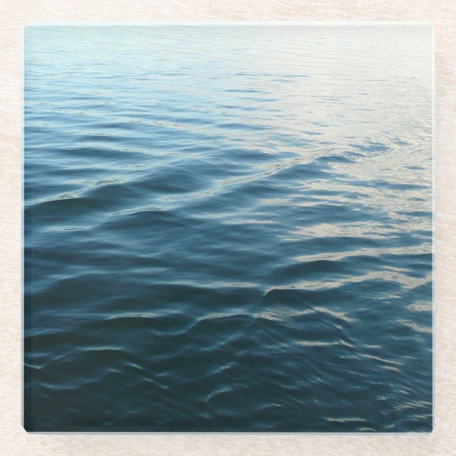 Shades of Blue Water Abstract Nature Photography Glass Coaster (Front)