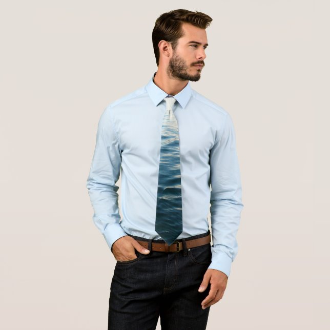 Shades of Blue Water Abstract Nature Photography Neck Tie (In Situ)