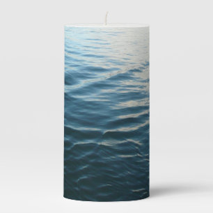 Shades of Blue Water Abstract Nature Photography Pillar Candle