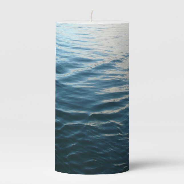 Shades of Blue Water Abstract Nature Photography Pillar Candle (Front)