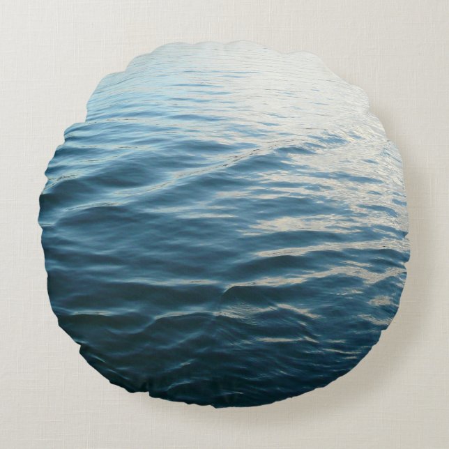 Shades of Blue Water Abstract Nature Photography Round Pillow (Front)