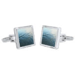 Shades of Blue Water Abstract Nature Photography Silver Cufflinks