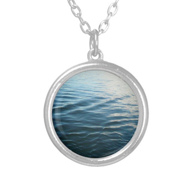 Shades of Blue Water Abstract Nature Photography Silver Plated Necklace (Front)