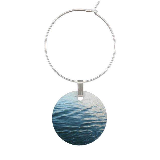 Shades of Blue Water Abstract Nature Photography Wine Glass Charm (Front)