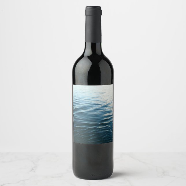 Shades of Blue Water Abstract Nature Photography Wine Label (Front)