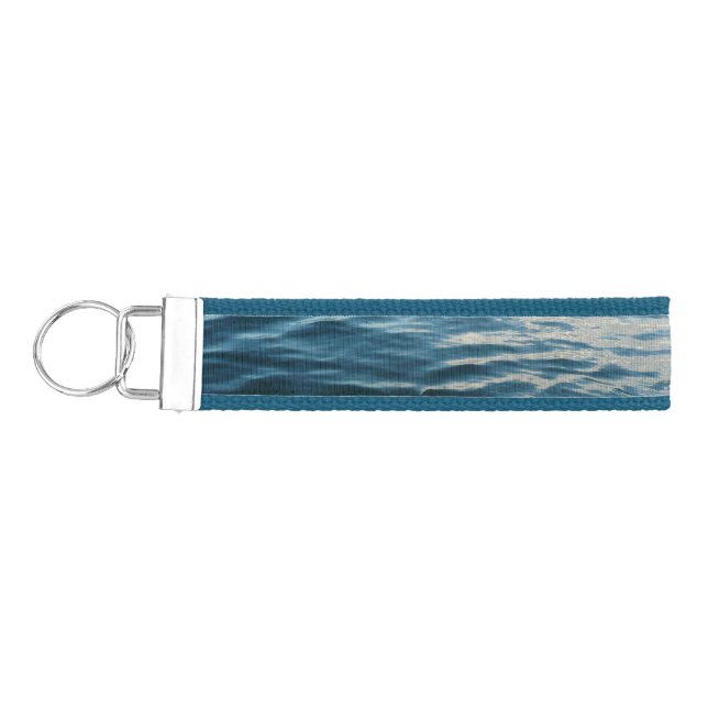 Shades of Blue Water Abstract Nature Photography Wrist Keychain (Keys on Left)
