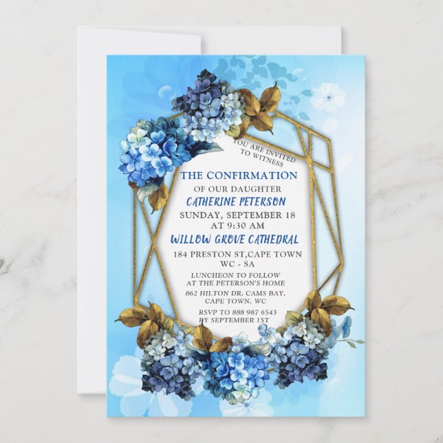 Shades of Blue Watercolor Confirmation invitation (Front)