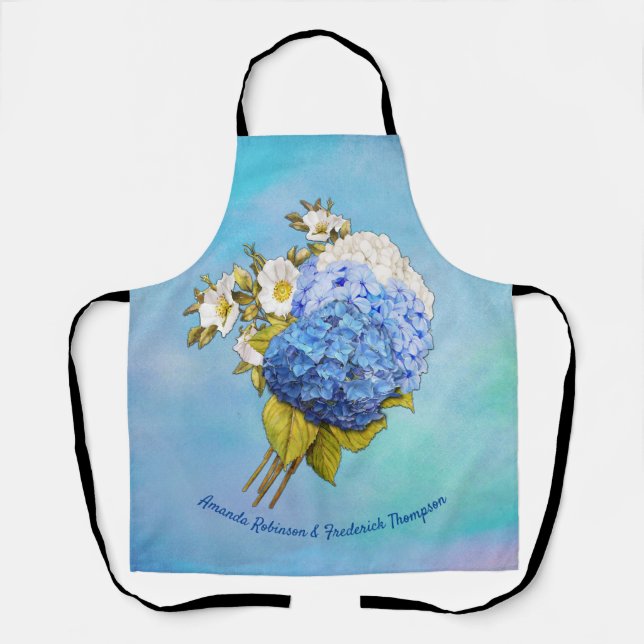 Shades of Blue Watercolor Hydrangeas Apron (Front)