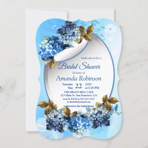 Shades of Blue Watercolor Hydrangeas Bridal Shower Invitation