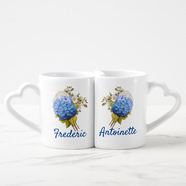 Shades of Blue Watercolor Hydrangeas Coffee Mug Set (Front Nesting)