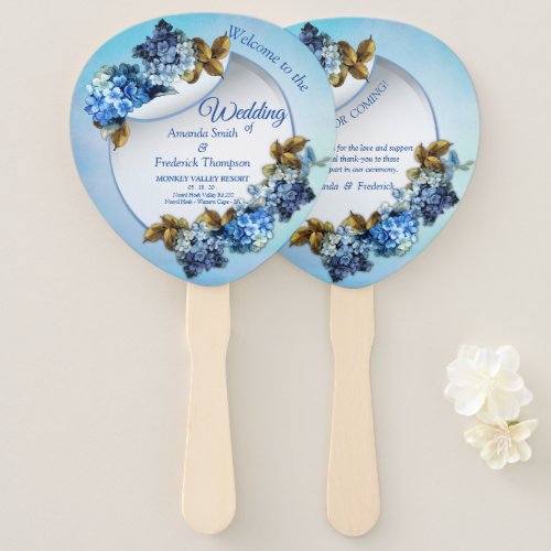 Shades of Blue Watercolor Hydrangeas Hand Fan