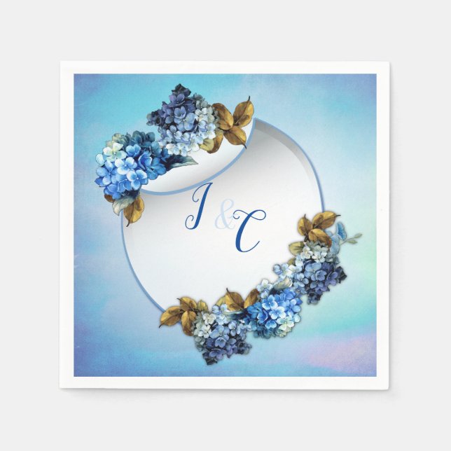 Shades of Blue Watercolor Hydrangeas Napkins (Front)