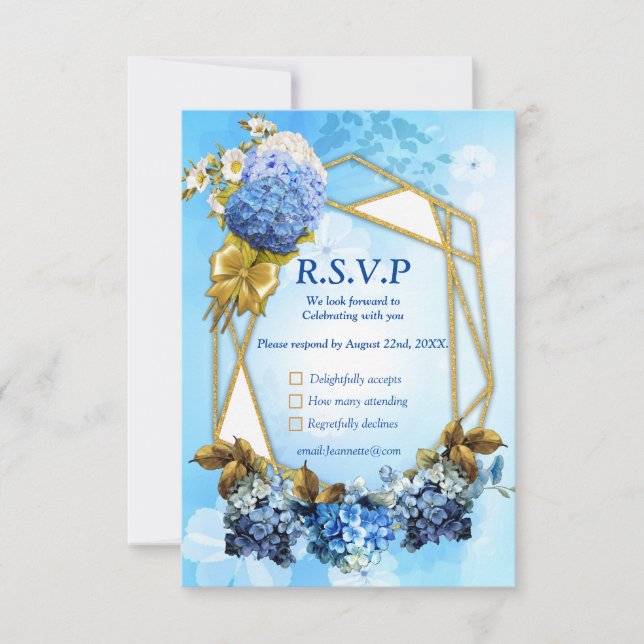 Shades of Blue Watercolor Hydrangeas RSVP Card (Front)