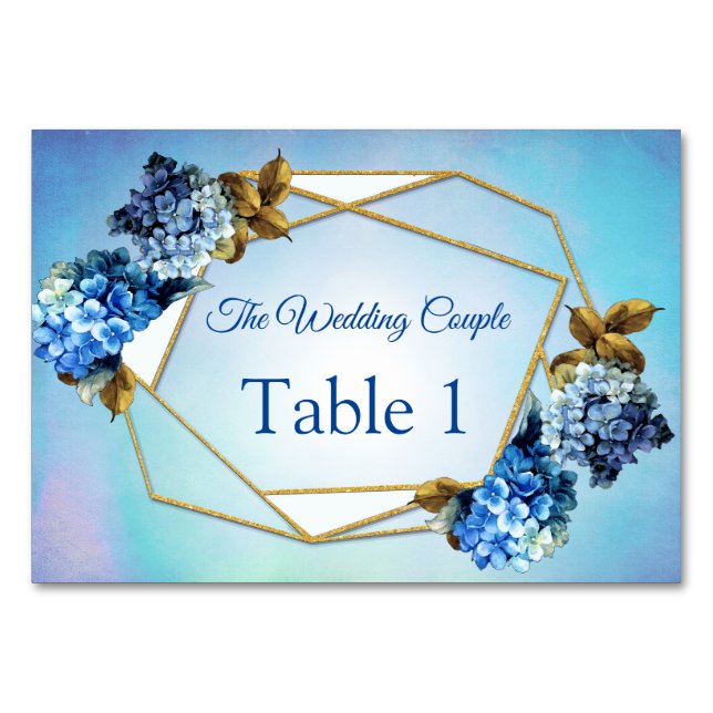 Shades of Blue Watercolor Hydrangeas Table cards (Front)
