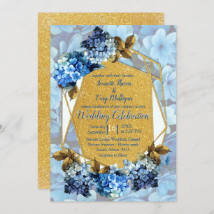 Shades of Blue Watercolor Hydrangeas Wedding Invitation