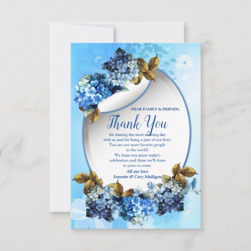 Shades of Blue Watercolor HydrangeasThank You Card