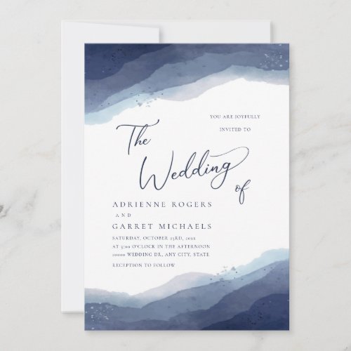 Shades Of Blue Watercolor Wedding Invitation