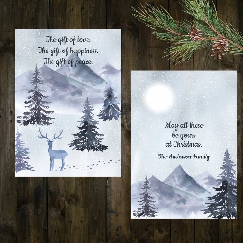 Shades of Blue Watercolor Winter Landscape  Holiday Card