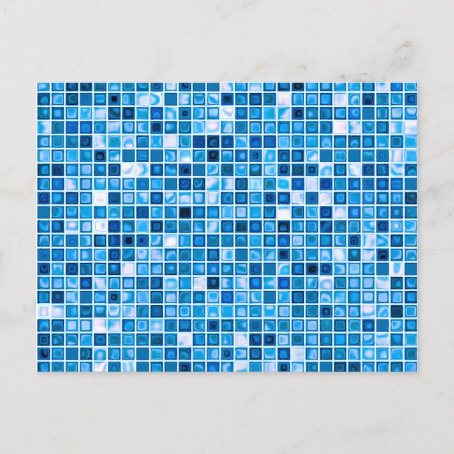 Shades Of Blue 'Watery' Mosaic Tiles Pattern Postcard (Front)