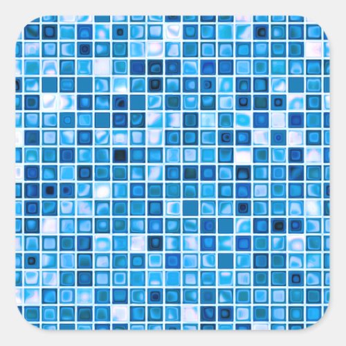 Shades Of Blue Watery Mosaic Tiles Pattern Square Sticker