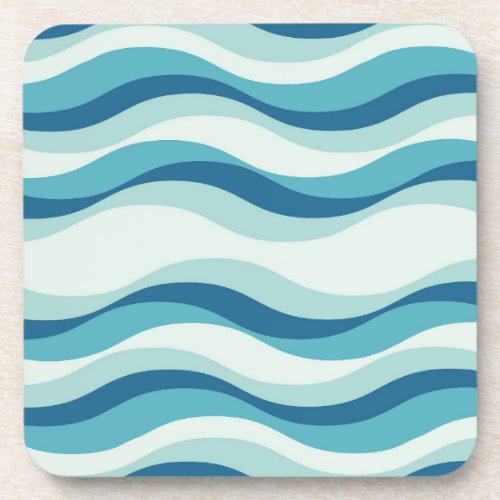 Shades of Blue Waves Pattern Beverage Coaster