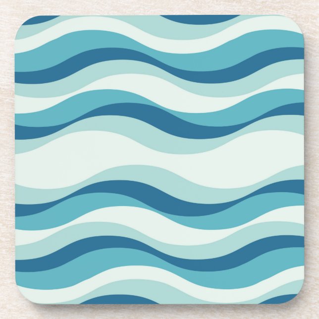 Shades of Blue Waves Pattern Beverage Coaster (Front)
