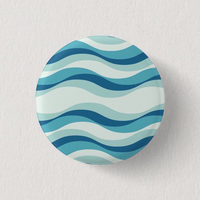 Shades of Blue Waves Pattern Button (Front)