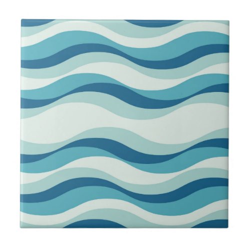 Shades of Blue Waves Pattern Ceramic Tile