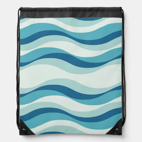 Shades of Blue Waves Pattern Drawstring Bag